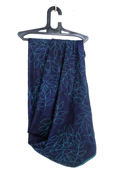 navy blue Kantha Stitch silk shawl - 1