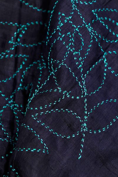 navy blue Kantha Stitch silk shawl - 2