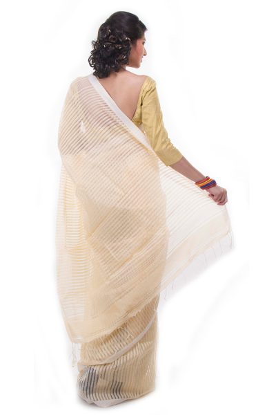 off white easy wear saree - back view