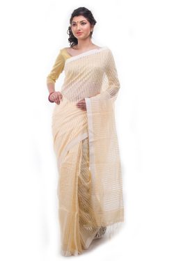 off white easy wear saree - front view