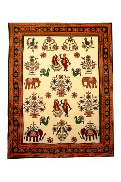 off white Gujarati embroidery wall hanging With mirror work