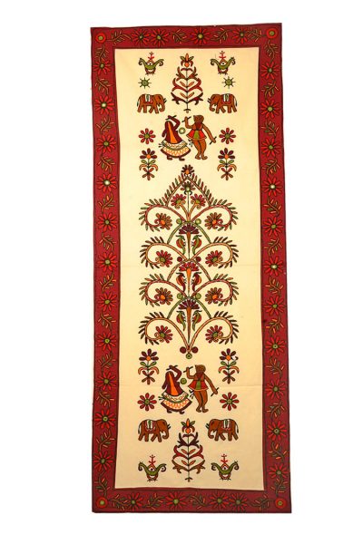 off white rectangular Gujarati embroidery wall hanging With mirror work