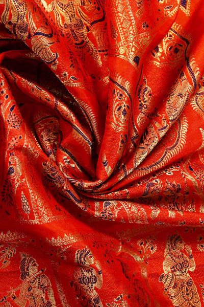 orange Baluchari silk saree with blouse piece