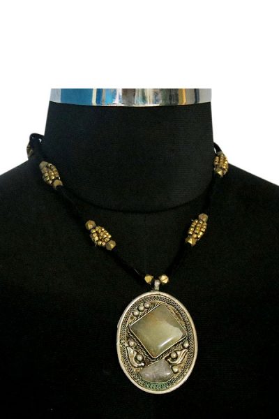oval gunmetal pendant dokra necklace