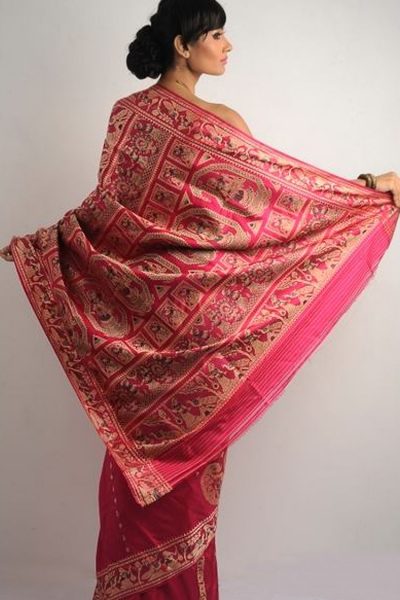Traditional Pink-Beige Baluchari Silk Saree