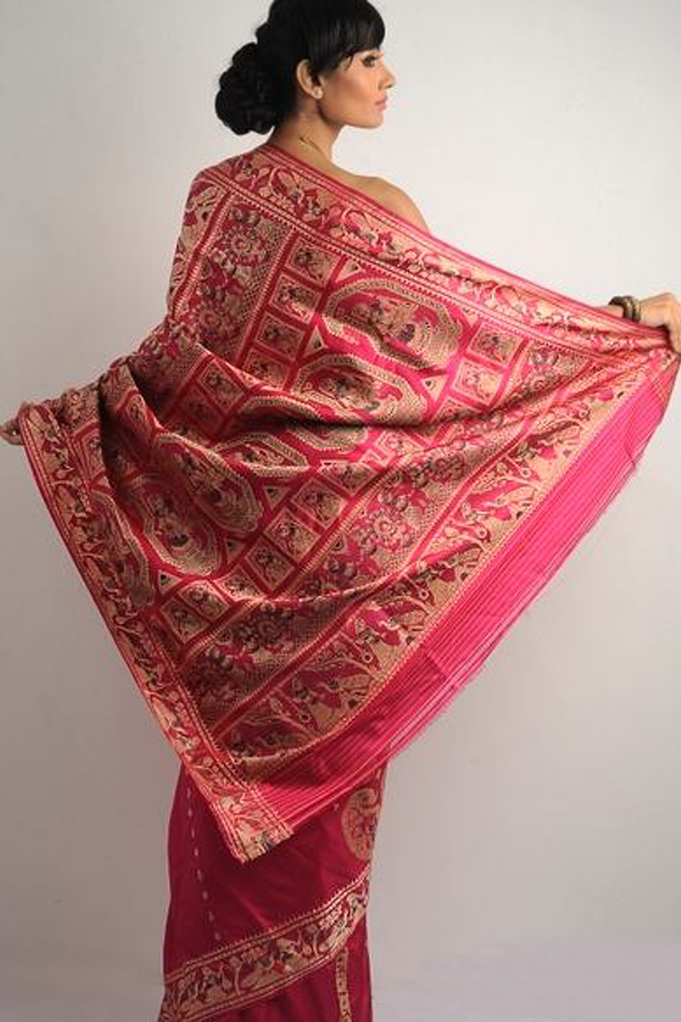 Teal-Blue Baluchari Silk Handloom Saree with Exquisite Zari Work | Exotic  India Art