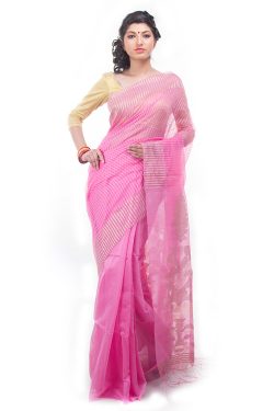 pink designer saree - front view