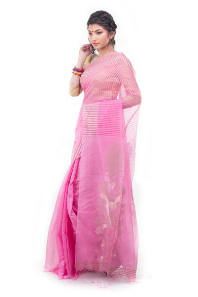 pink designer saree - side view