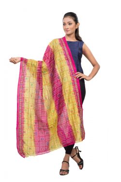 pink-yellow Kantha Stitch silk stole