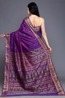 Traditional purple Baluchari silk saree - back