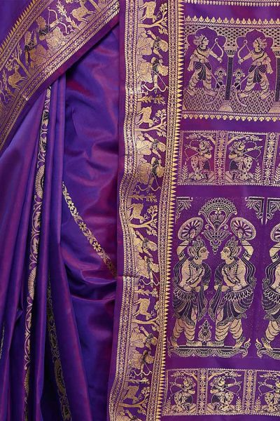 purple Baluchari silk saree - close up