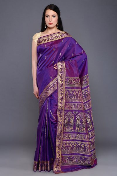 purple Baluchari silk saree - front