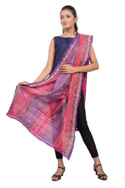 purple-pink Kantha Stitch silk stole