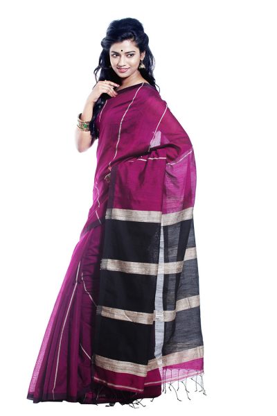 purple silver black ghicha handwoven saree - side view
