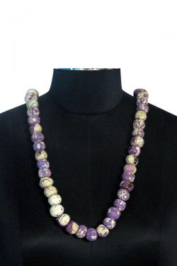 purple-white fabric bead necklace
