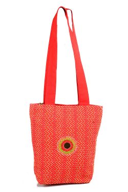 red Gujarati embroidery handbag