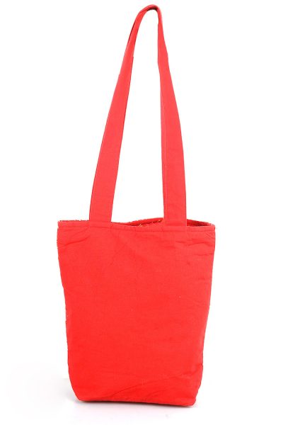 red Gujarati embroidery handbag - back view