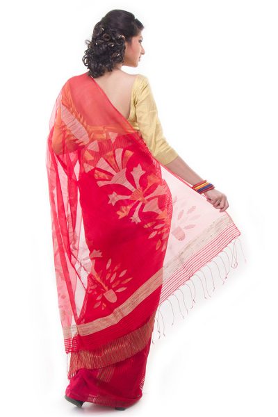 red and gold designer saree - back view