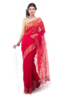 red and gold designer saree - front view