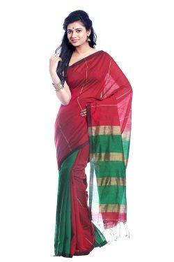 Red, Gold, Green Ghicha Handwoven Saree