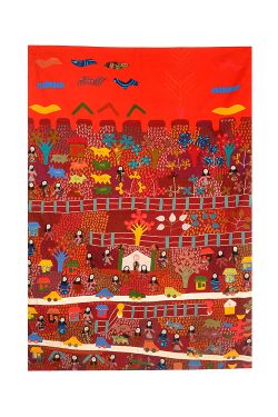 red Gujarati patchwork wall hanging for children's room