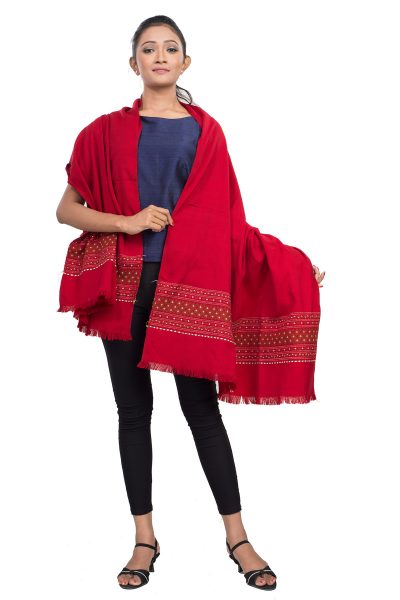 red kuki shawl - front view