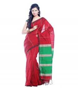 red silver green ghicha handwoven saree - front view