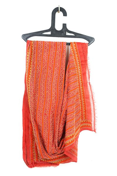 salmon color Kantha Stitch silk shawl - 1