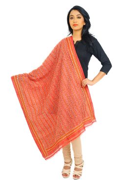 salmon color Kantha Stitch silk shawl