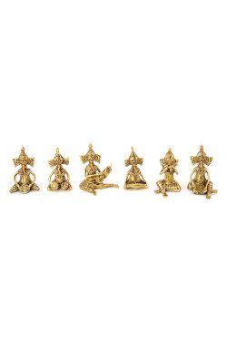 set of 6 Dokra Ganesh playing musical instruments