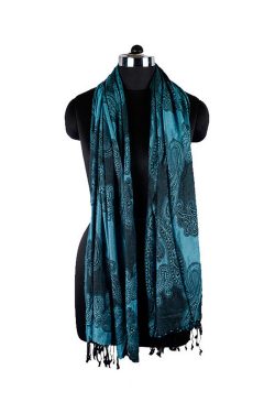 sky blue black dupion Kashmiri scarf