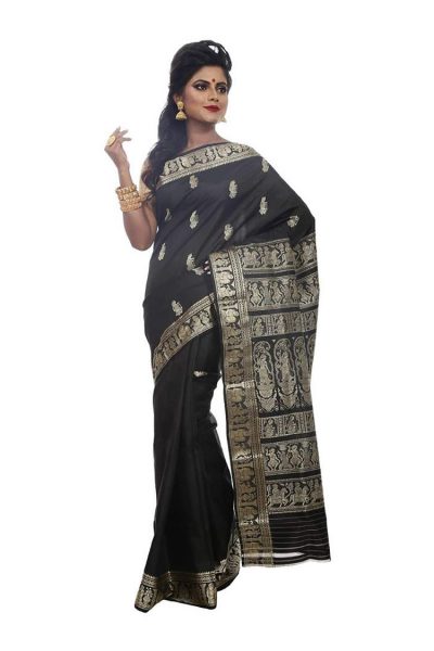 Traditional Slate Black Baluchari Silk Saree