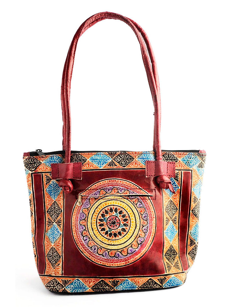 Radha Krishna Shantiniketan Shoulder Leather Bag | Exotic India Art