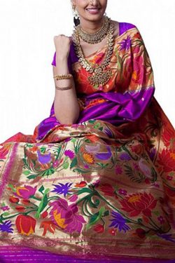 Traditional Purple Allover Brocade Paithani Silk Saree