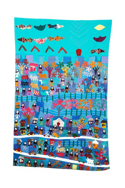 turquoise blue Gujarati patchwork wall hanging for kid's room