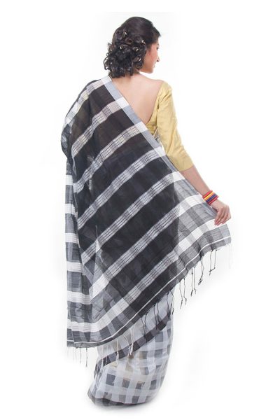 white black grey easy wear saree - back view