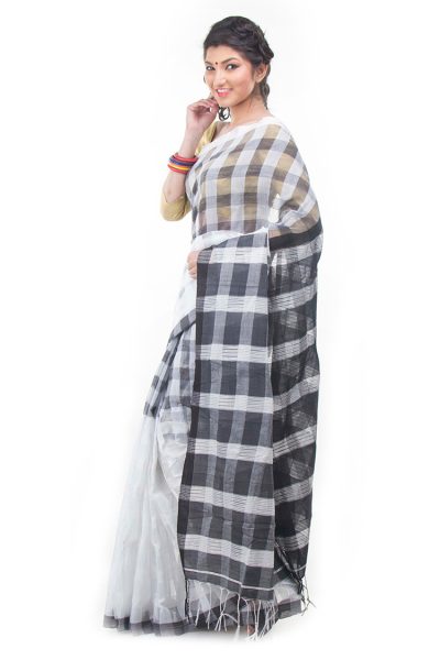white black grey easy wear saree - side view