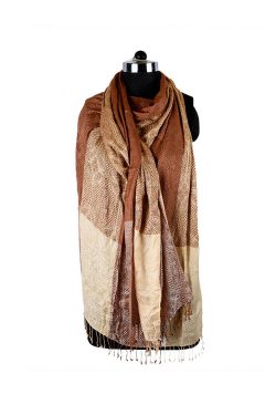 white-brown dupion Kashmiri scarf