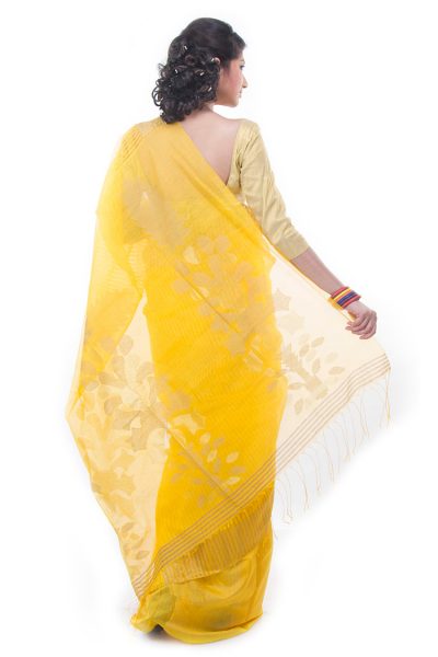 yellow and gold designer saree - back view