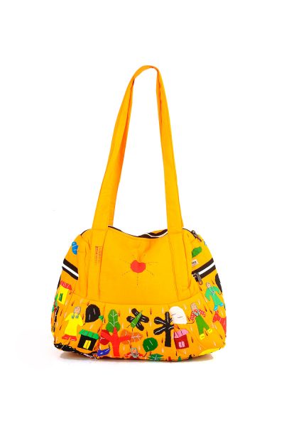 yellow Gujarati patchwork handbag