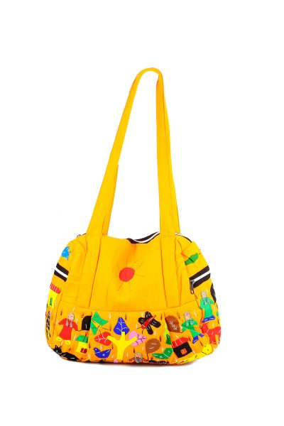 yellow Gujarati patchwork handbag - back view