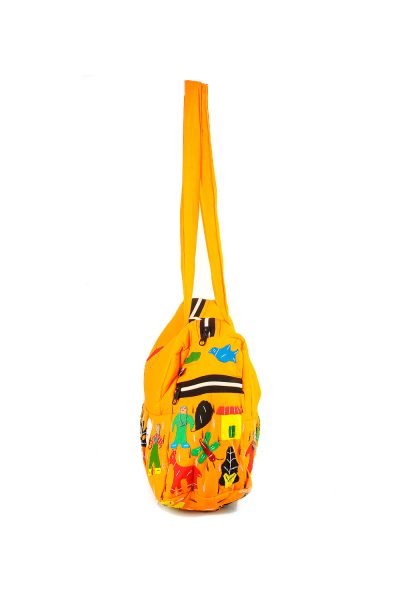 yellow Gujarati patchwork handbag - side view